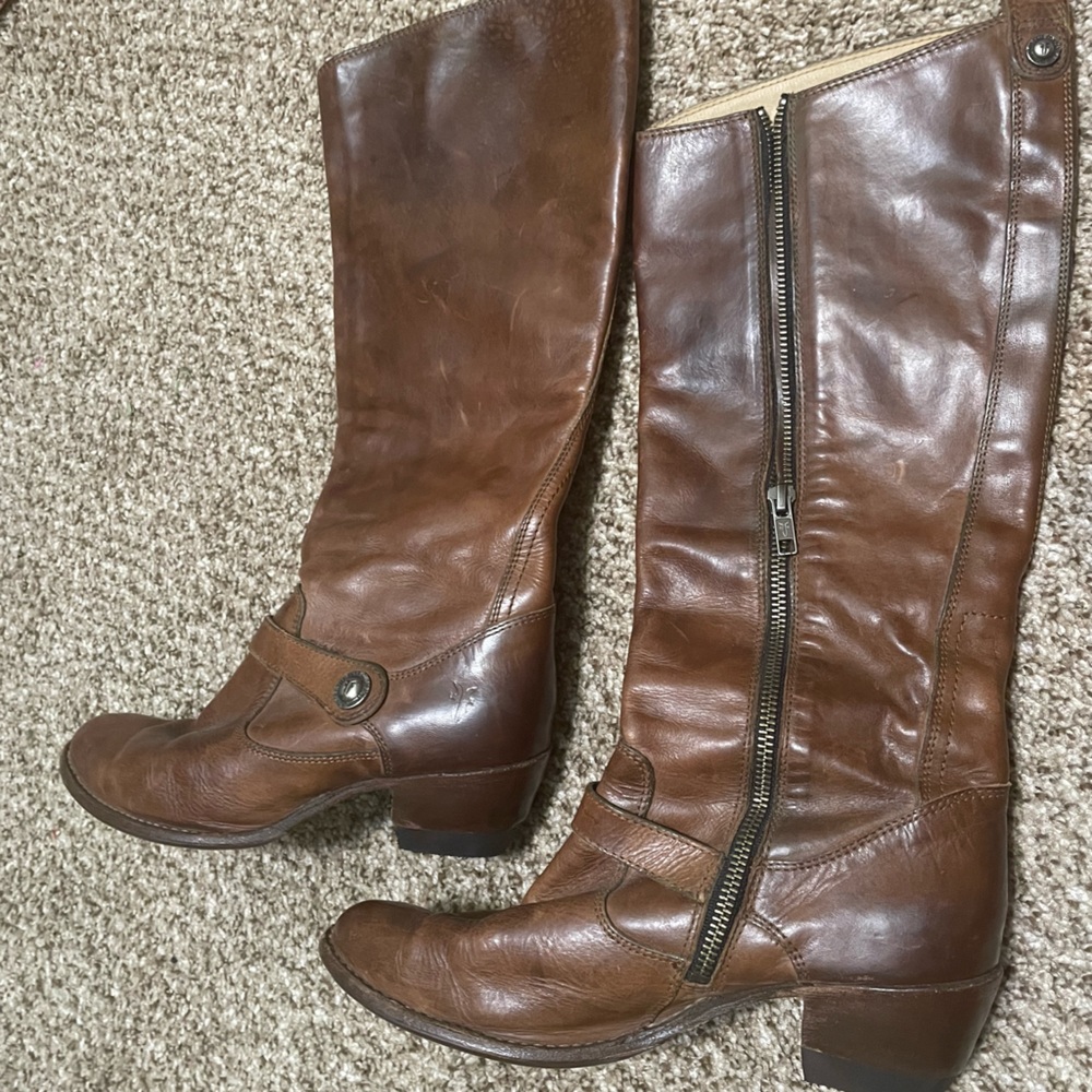 Frye leather boots- new heels